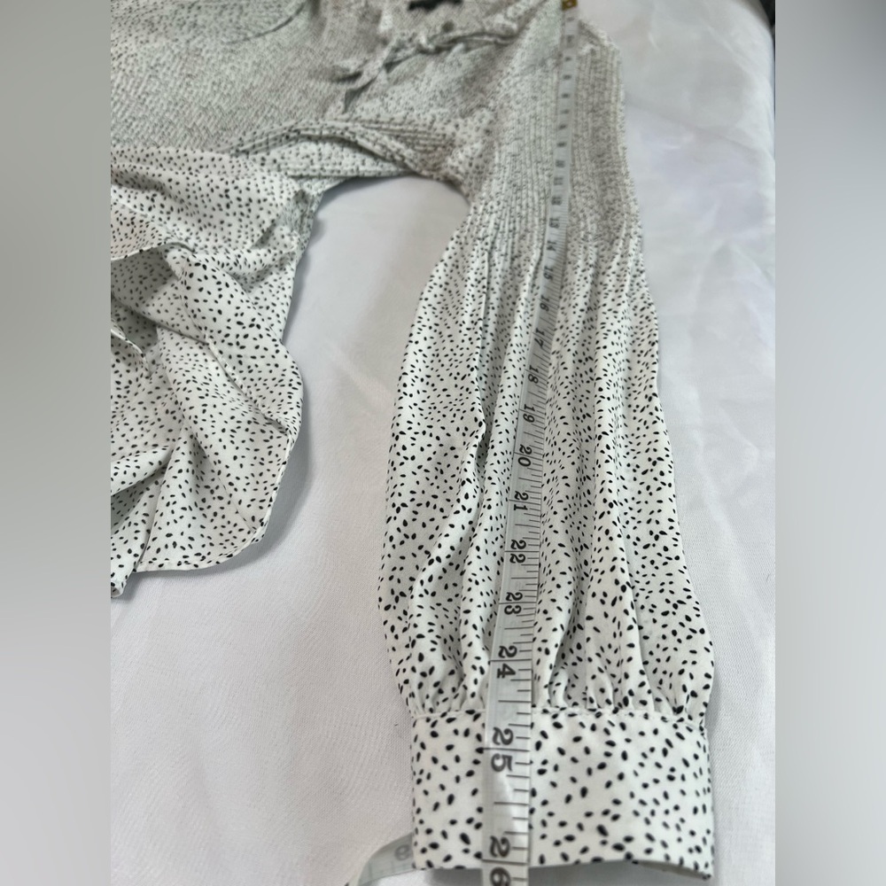 Adrianna Papel Women Small White Black Polka Dot Pleated Blouse Shirt Flowly Top - Picture 5 of 11
